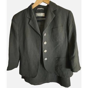 COPY - MaxMara Black Linen 2-piSuit back vent split back zip knee length front …